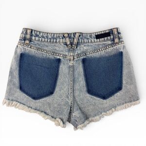 Volcom Womens Micro Shorts  27 Blue Denim Mini Mid-rise Frayed Hem Y2K 2" Inseam